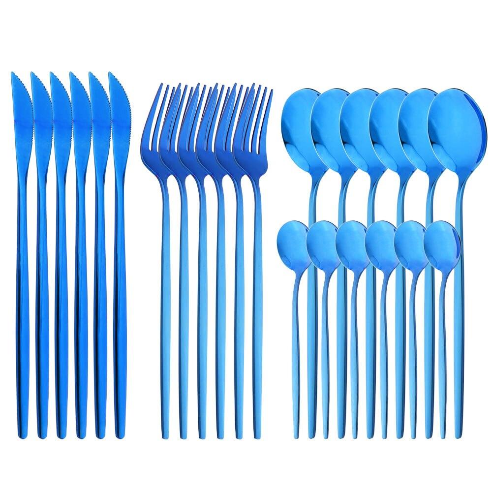 Purple Stainless Steel Cutlery Set 24pc For 6 Flatware Knife Fork Coffee Spoons Tableware Suit Household Kitchen Dinnerware Set