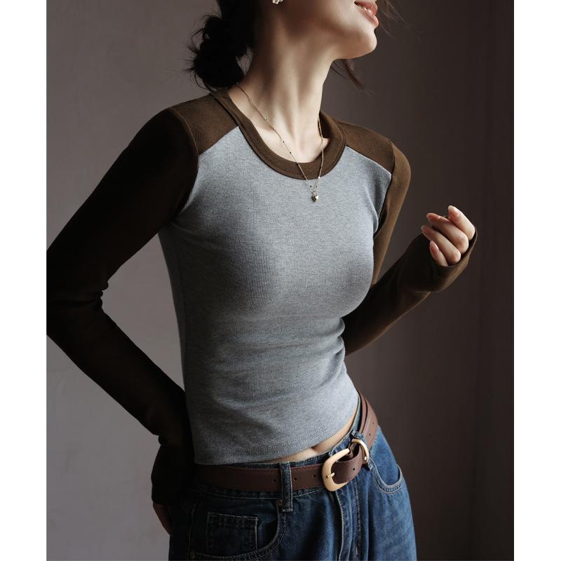 Женская хлопковая футболка с круглым вырезом и длинными рукавами, модная женская повседневная летняя футболка