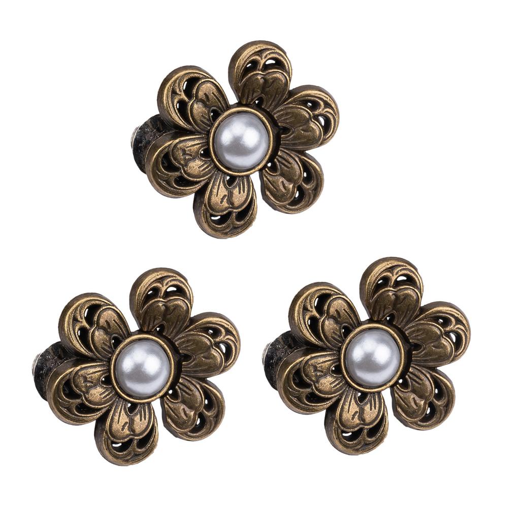 3PCS Pearl Flower Waist Buckle Cincher Clip Waist Brooch Hook for Jeans Pants Plated Waist Tightener Clip Skirt Adjuster