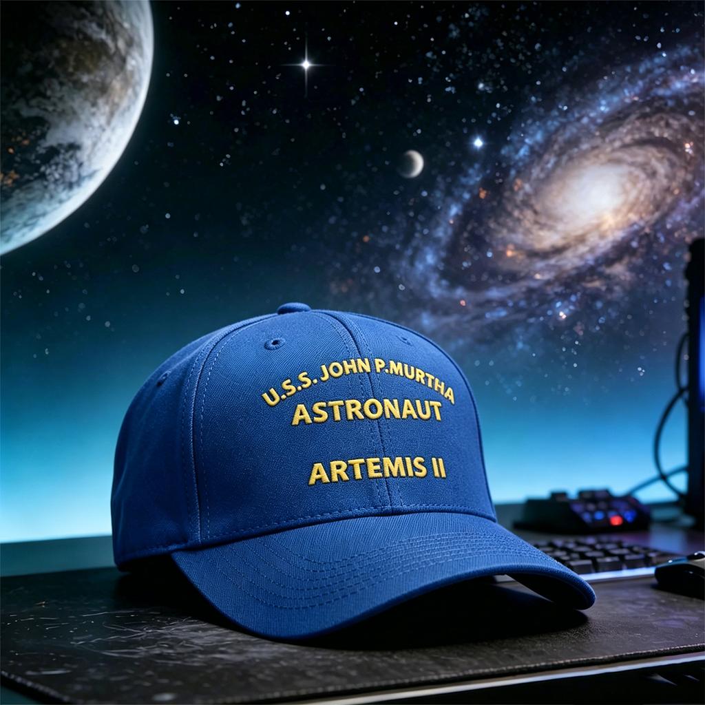 Унисекс Вышитая Кепка с Плоским Козырьком с Текстом U S S John P Murtha Astronaut Artemis II Регулируемая Кепка Snapback для Повседневной Носки