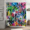 Brightly Colored Graffiti Shower Curtain for Bathroom Decor Waterproof Fabric Bath Liner with Rod Pocket Ring Holder Set by Taur