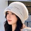 Big head circumference loose cold hat shows the face small autumn and winter women's solid color versatile pleated pile hat warm ear protection knitt