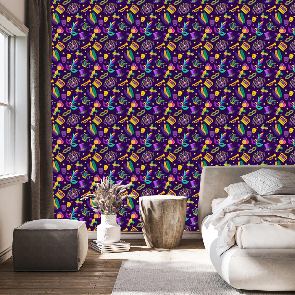 Mardi Gras Indigo and Plum Wallpaper for Living Room and Bedroom 50x1000