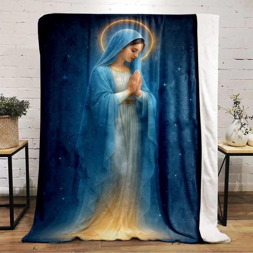Holy Figure in Blue with Starry BackgroundFlannel blanket for bedroom, living room, sofa, and nap