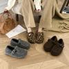 2025 осень и зима новая круглая голова пряжка ремня бархатная толстая подошва с бахромой мягкая подошва теплая женская одинарная обувь