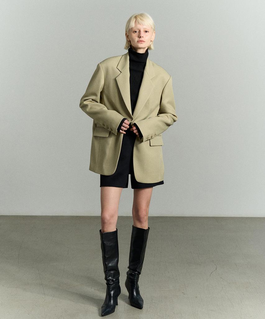 Re Rhee Single-Breasted Oversized Jacket Olive