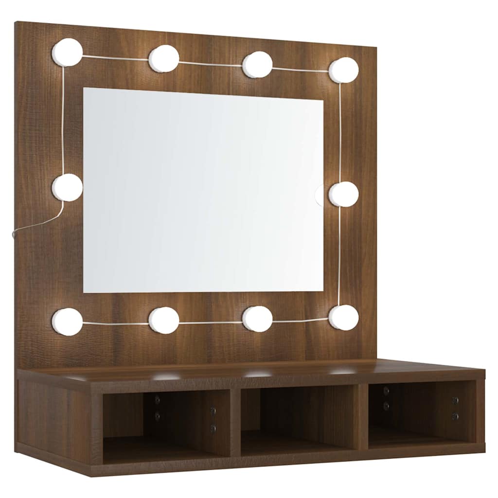 Vidaxl Szafka Z Lustrem I Oświetleniem Led, Brązowy Dąb, 60X31,5X62 Cm