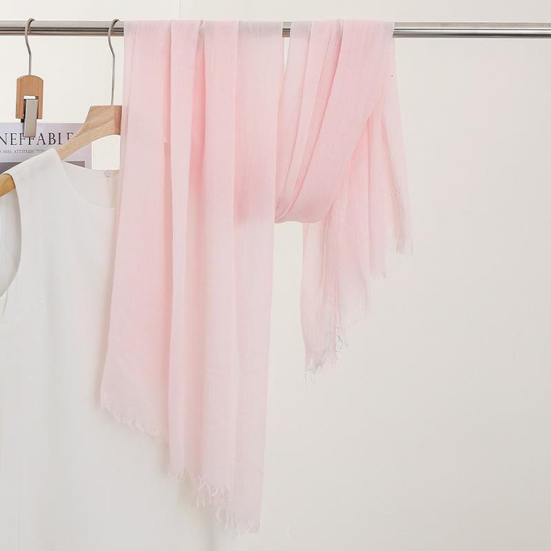 Однотонный тонкий шарф Женская солнцезащитная шаль Однотонный простой Имитация хлопка и льна Шелковый шарф Пряжа высокого класса