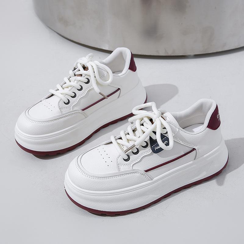 Модные туфли на толстой подошве Four Seasons Muffin с круглым носком, тренд, женские маленькие белые туфли 2024, новые, на шнуровке, повседневные спортивные кеды