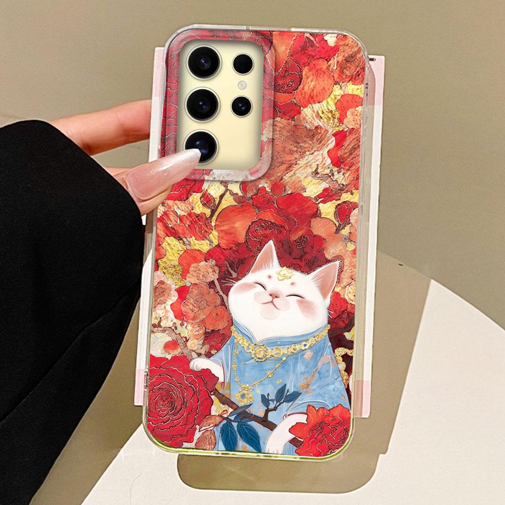 Korean Cute White Cat Vortex Pattern Girls Phone Case for Samsung Galaxy S25 Edge S24 S23 S22 S21 S20 FE Plus Ultra Bags Cover