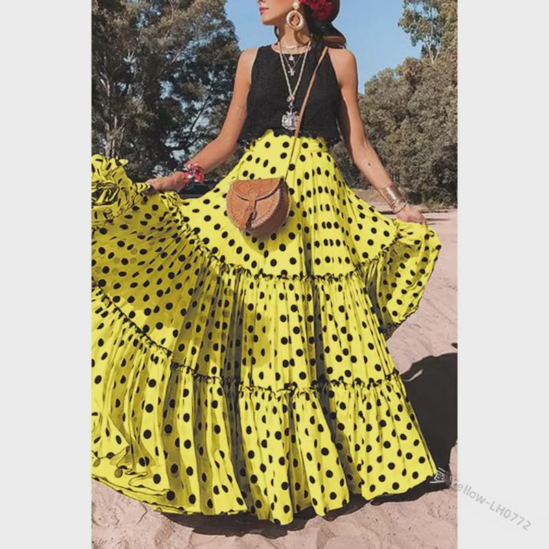 Женская летняя повседневная длинная юбка в горошек 2025 года — модная и сексуальная в европейском и американском стиле