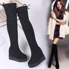2020 Winter Women's Lace-up Leather Boots, Mid-heel, Round-toe, Thick-soled, Over-the-knee