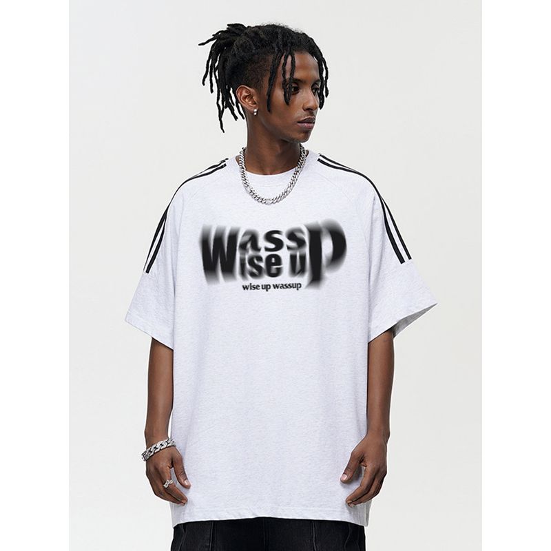 Wassup Heods Trendy Brand Webbing Short-Sleeve T-Shirt for Men, Summer Loose American-Style Phantom Letter T-Shirt Top