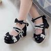 Women High Heels Cross Strap Mary Jane Pumps Party Wedding White Pink Black Ruffles Bow Princess Cosplay Lolita Shoes 31-43