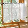 Lightweight Sheer Half Drapes White Lace Kitchen Curtain, Rustic Floral Over Sink Short Small Curtains for Rental House Scalloped Cafe Curtain Living