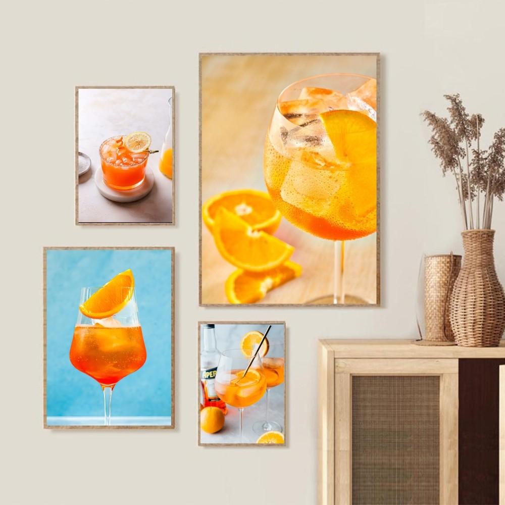 1pc Cartoon Fruit Juice Mojito Aperol Spritz Vintage Poster Self-adhesive Art Poster Waterproof Paper Sticker Wall Decor