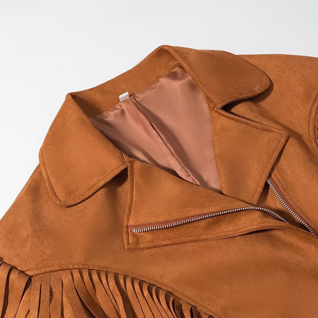 European and American style, new women's fashion, casual, versatile, lapel tassel wide-shoulder jacket