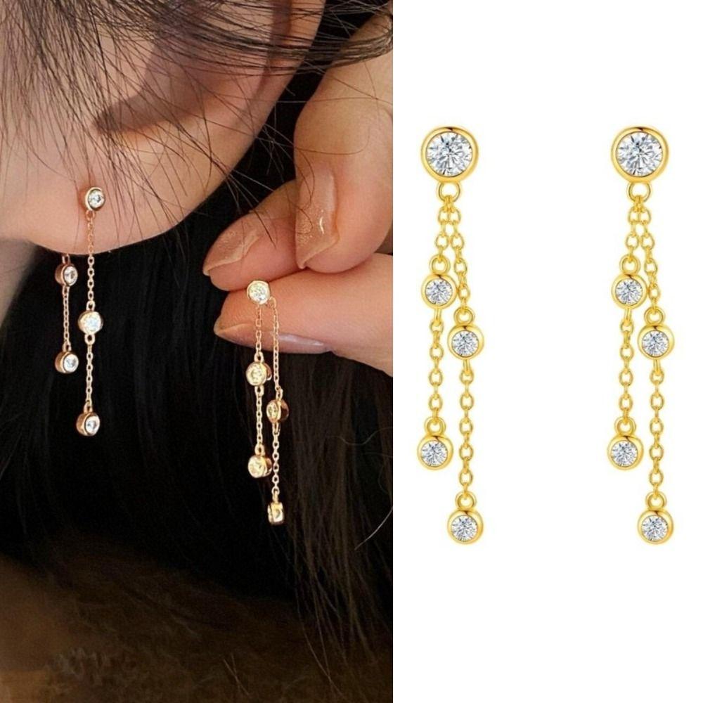 Gold Color Dangling Earrings Tassel Zircon Earrings Charm Drop Earrings  Jewelry