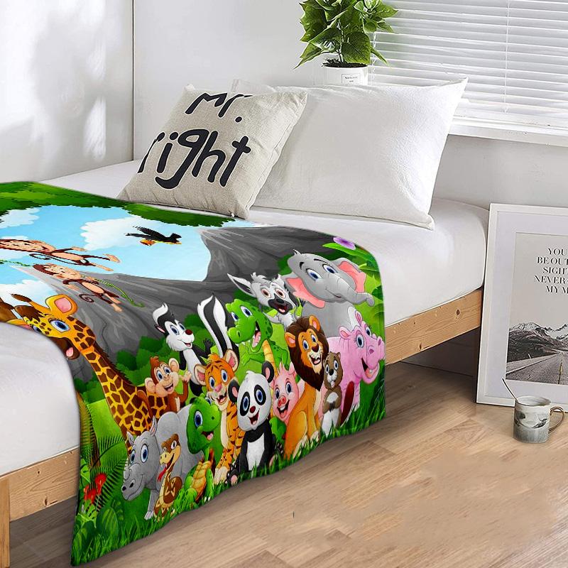 Jungle Animal Friends Plush Blanket Suitable All Seasons Soft Comfortable Sofa Office Nap Travel Birthday Gift Christmas Present