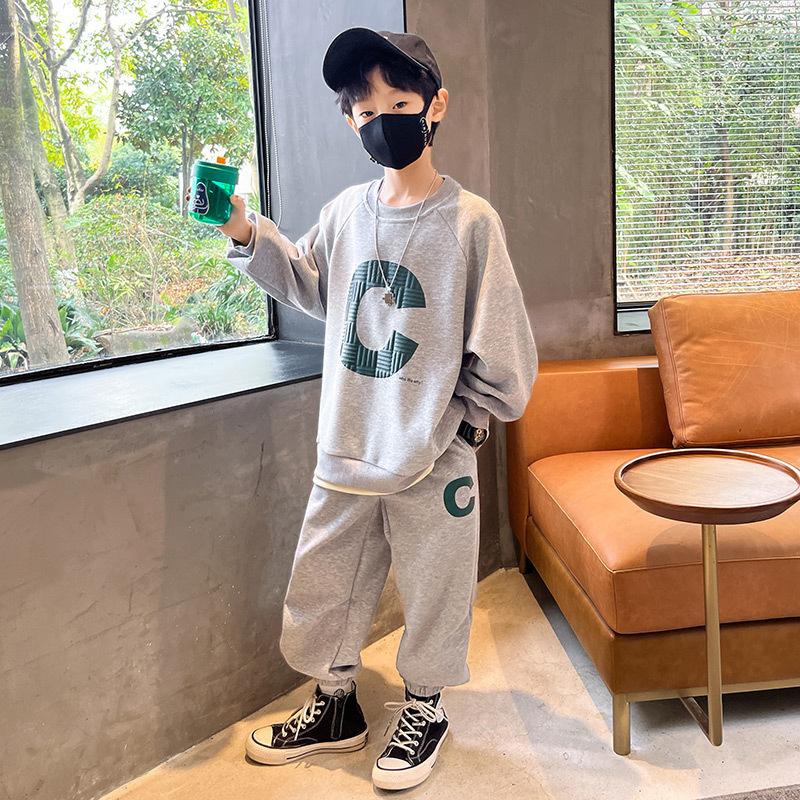 Модный костюм для мальчиков, новый детский осенний свитер, спортивная одежда для детей среднего и большого возраста, весенние и осенние модели, красивый модный прилив