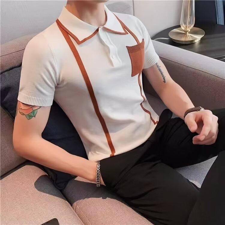 Мужская модная брендовая футболка-поло с коротким рукавом и лацканами, летняя футболка, корейская приталенная мода, новинка 2025 года, универсальный топ