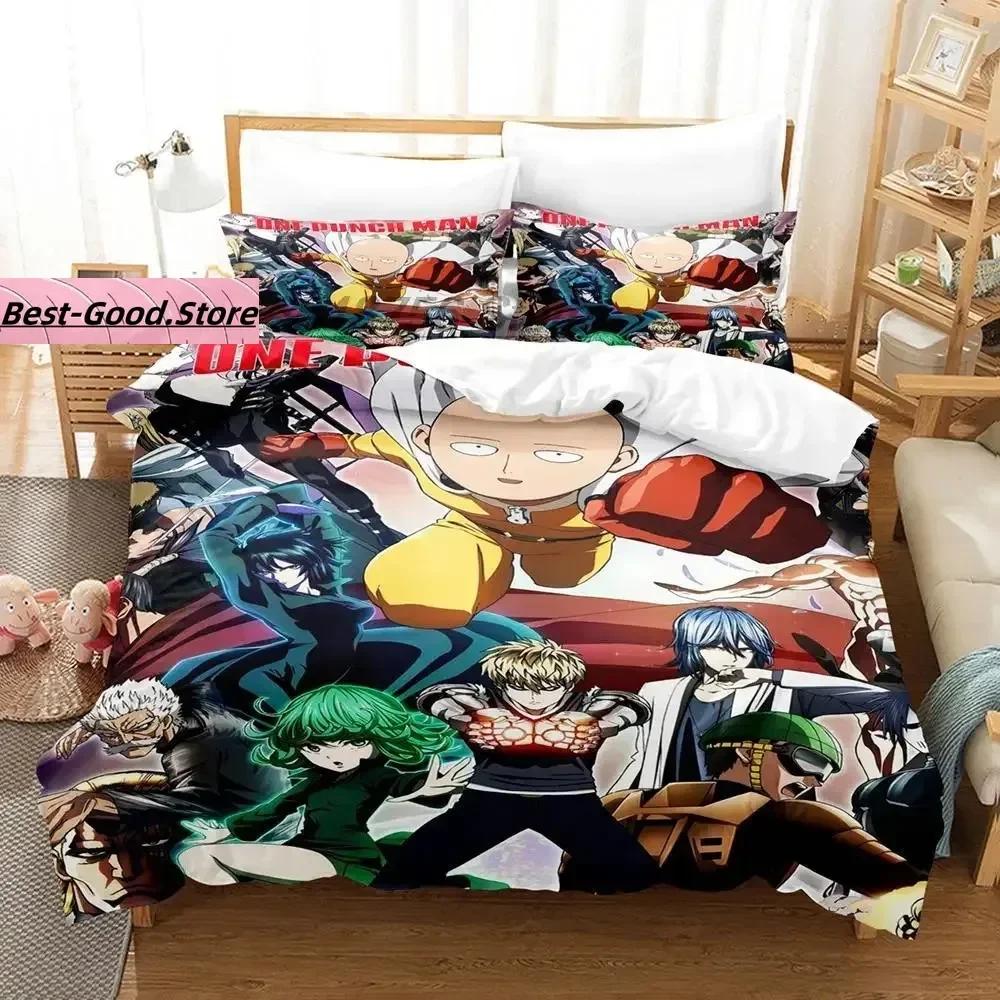 Набор постельного белья One Punch Man Односпальный Двуспальный Полный Королевский Размеры Размеры Комплект постельного белья Взрослый Детская Спальня Комплекты пододеяльников 3D Аниме Комплект простыней