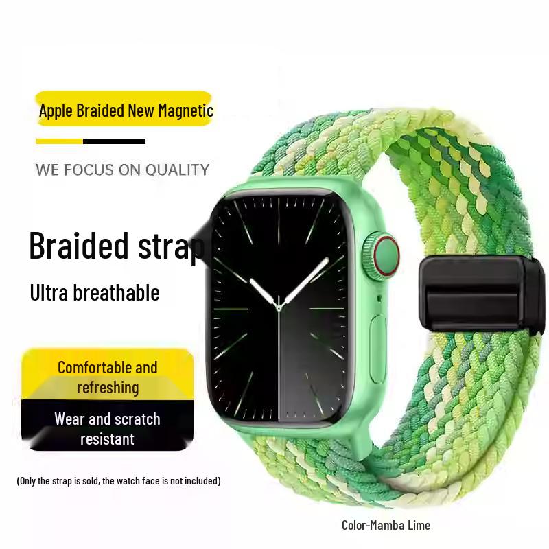 Совместимый эластичный плетеный нейлоновый магнитный ремешок для Apple Watch 4, 5, 6 и iWatch 7, 8, 9