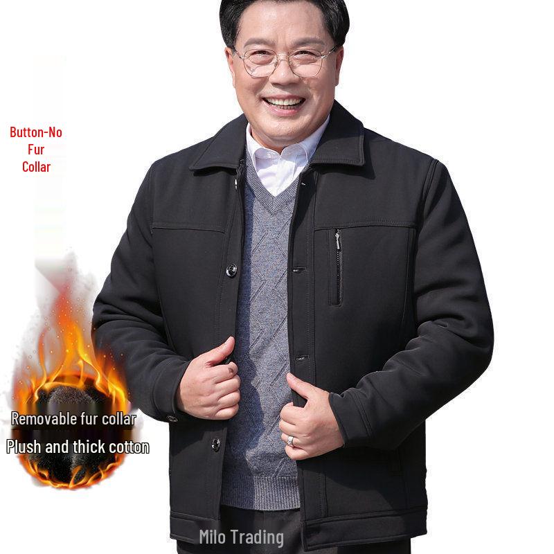 Men's Winter Cotton Jacket - Plush Lined, Ideal for Middle-Aged & Elderly