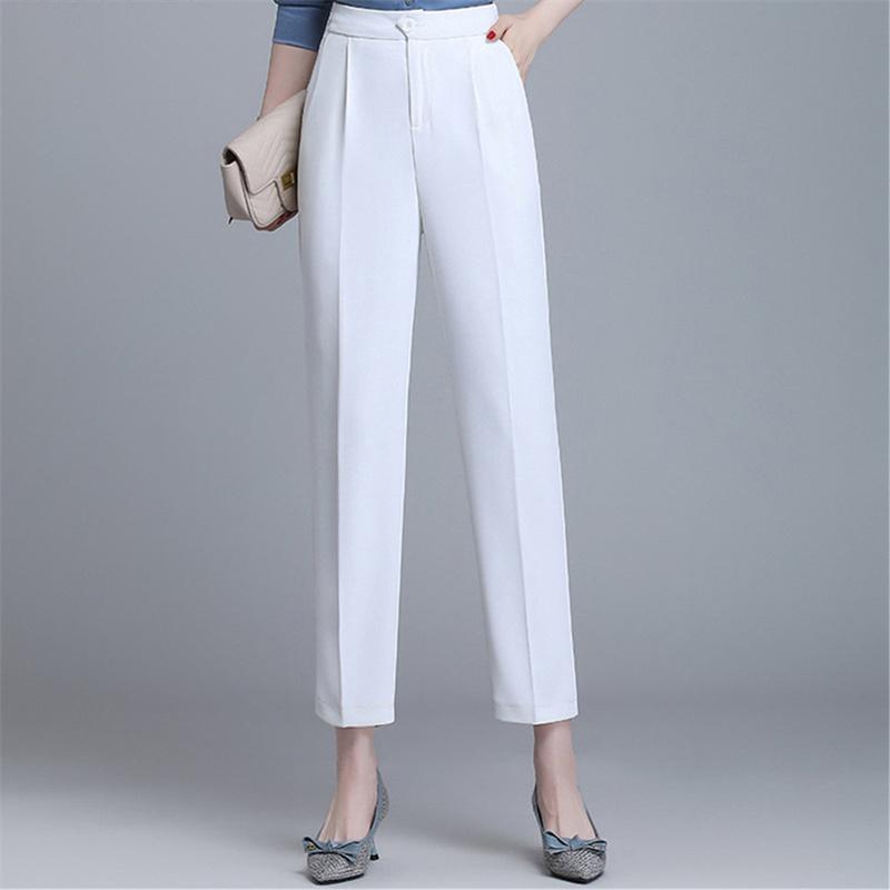 Весенне-осенние новые элегантные корейские тонкие брюки с высокой талией для отдыха в стиле Харадзюку, однотонные брюки, женские офисные брюки прямого кроя, High Street