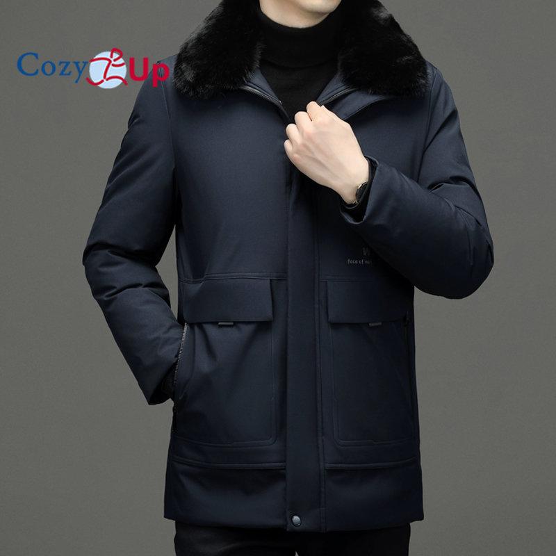 Cozy Up Новая зимняя мужская теплая парка, толстое пальто с большим меховым воротником, однотонная мужская повседневная тонкая куртка, мужские большие карманы