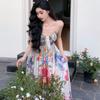 Women's Summer Floral Halter Tie High Waist Holiday Long Dresses