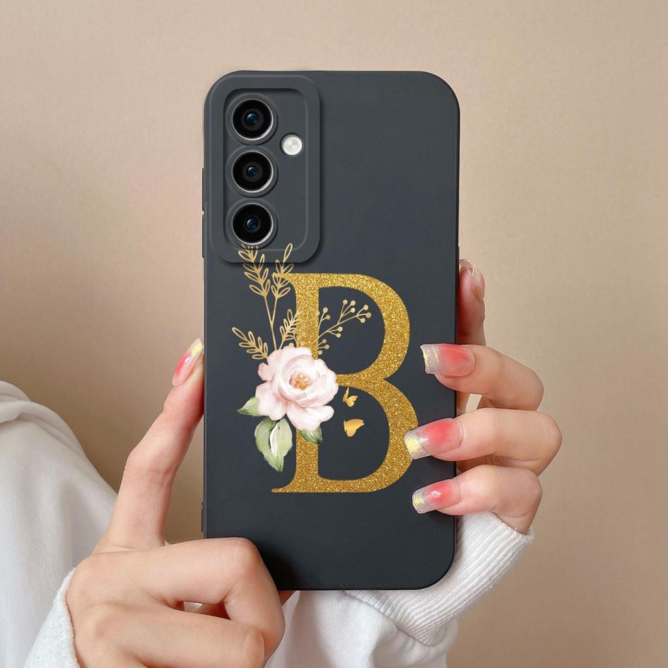 For Samsung Galaxy A35 F15 S24+ A15 S24 Ultra M15 A55 Back Cover Popular Flower Letters Cases Screen Protector Anti Drop Luxury Phone Bags For Samsung