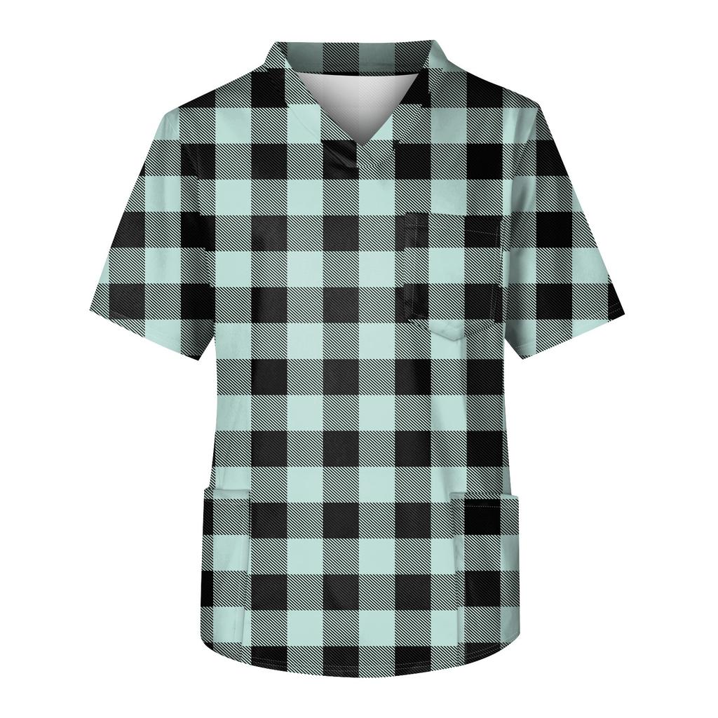 Мужская рабочая блузка с короткими рукавами и v-образным вырезом с принтом, топ с нагрудным карманом