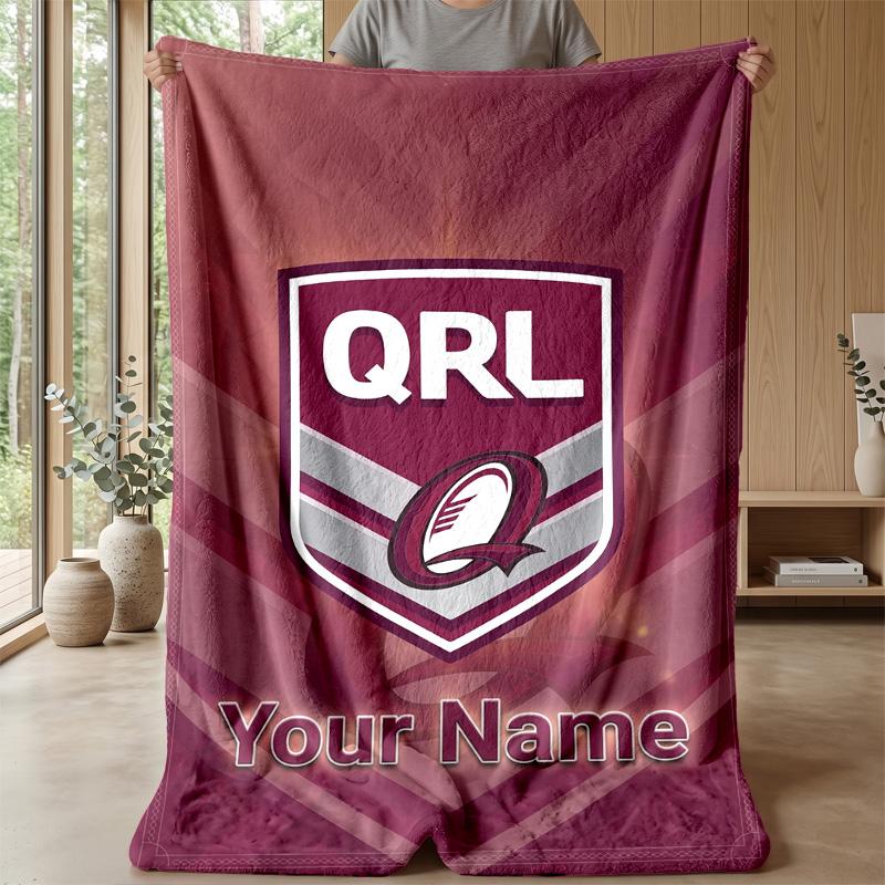 Queensland Maroons Custom Flannel Throw Blanket Print Your Name Text Soft Warm Blanket Holiday Present