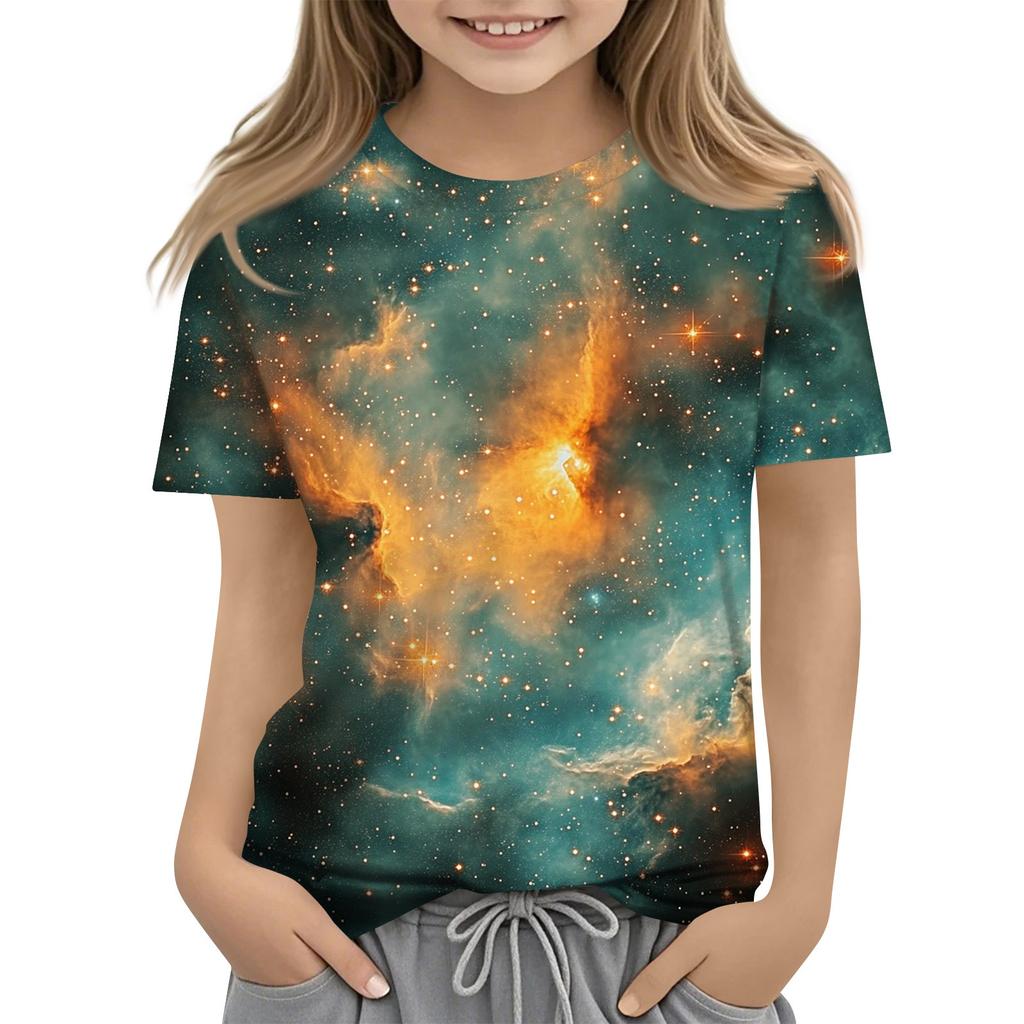 Футболка для малышей, девочек и мальчиков, симпатичные футболки с принтом звездного неба, детские рубашки 1-15 лет
