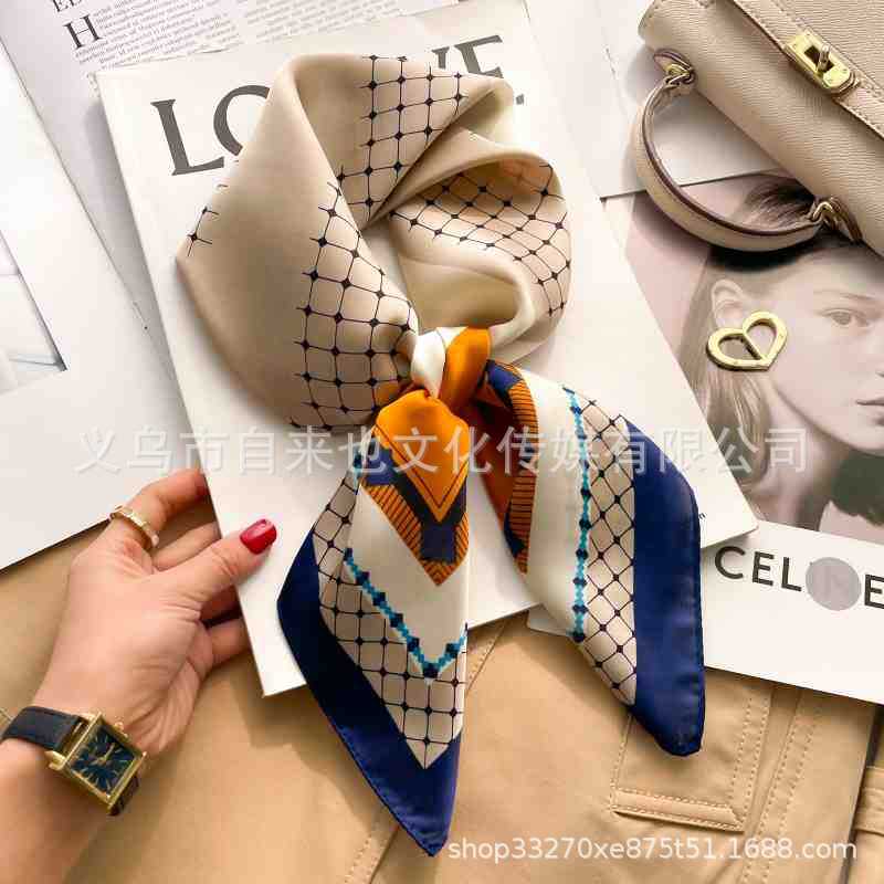 Versatile fashion floral 71 imitation silk square scarf scarf high-end polka dot neck silk scarf rhombus spring