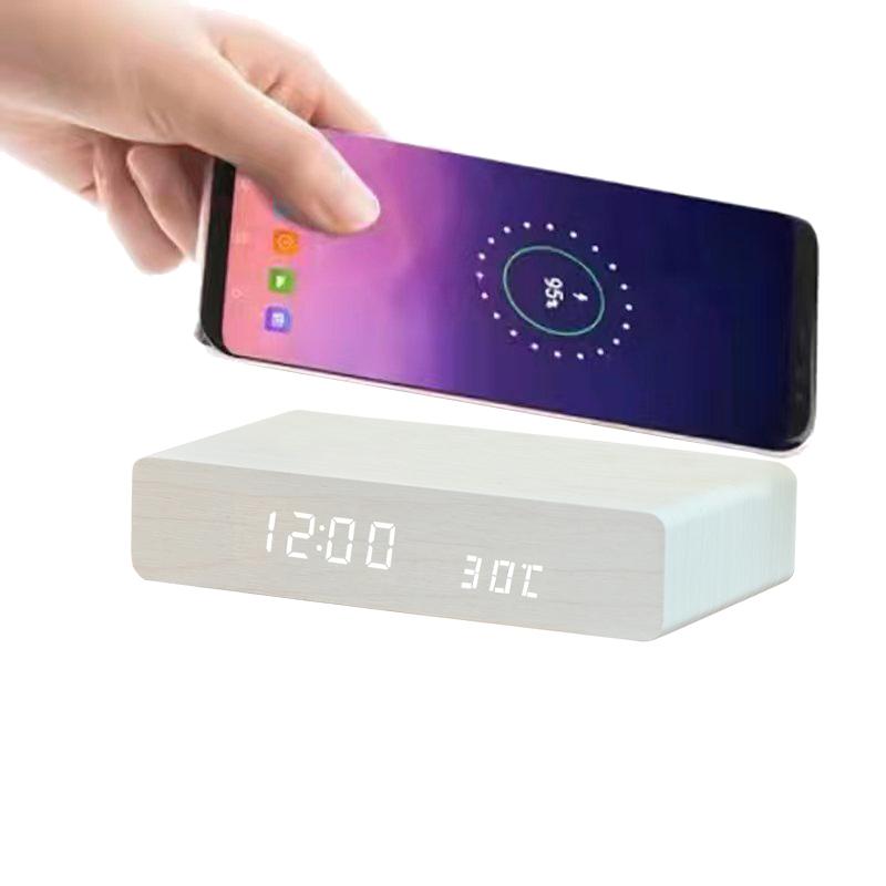 Светодиодные электронные часы из экологически чистого бамбука и дерева, ультратонкий 10 Вт беспроводной будильник с быстрой зарядкой