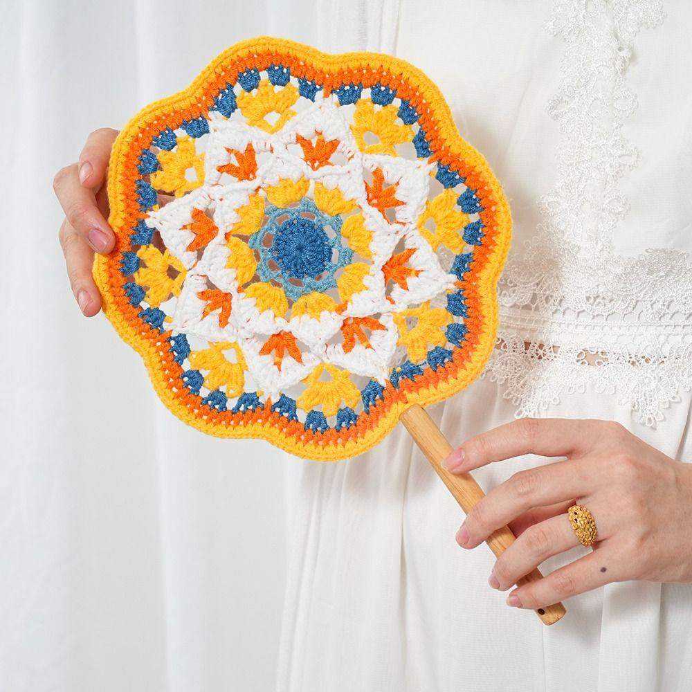 Yarn Crocheted Antique Style Fan Classical Weaving Fun Decorative Craft Fan Girlfriend