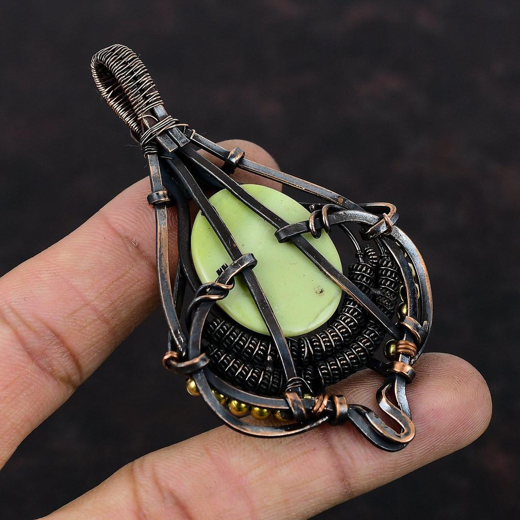 Serpentine Pendant Copper Wire Wrapped Gemstone Pendant Serpentine Copper Jewelry Handmade Pendant Amazing Wire Wrapped Jewelry Gift For Him