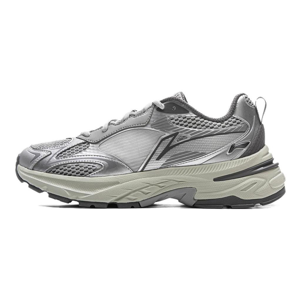 Li Ning Амортизирующие Скользкие Устойчивые к истиранию Дышащие Упругие Низкие Повседневные Кроссовки Мужские Серебристо-серые AGCV275-2