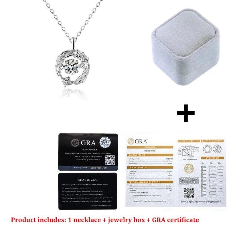 Новый D цвет настоящий кулон из муассанита, ожерелье из чистого серебра 925 пробы, круглый кулон с перьями для женщин, свадебные ювелирные украшения