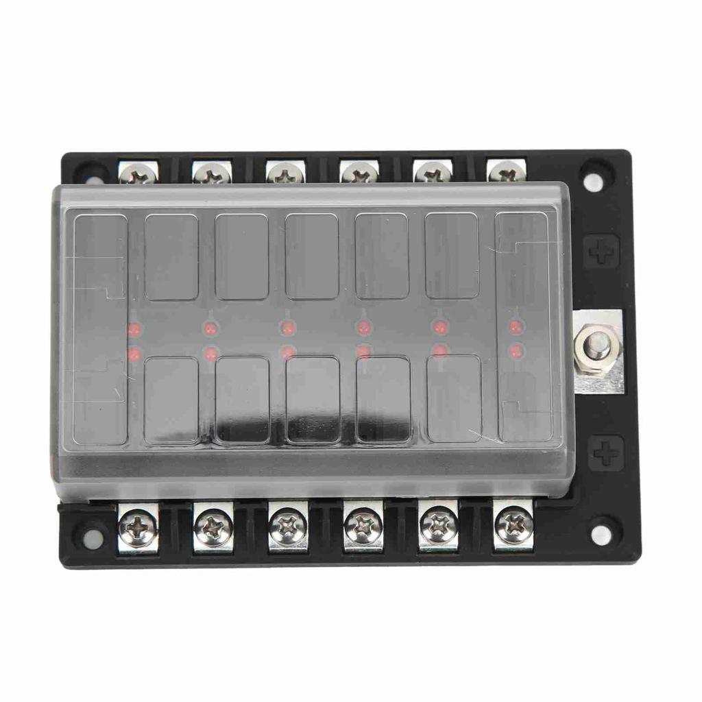 Universal 1 In 12 Out Fuse Holder Electrical Fuse Box 10‑32V with LED Warning Indicators for Car Boat RV