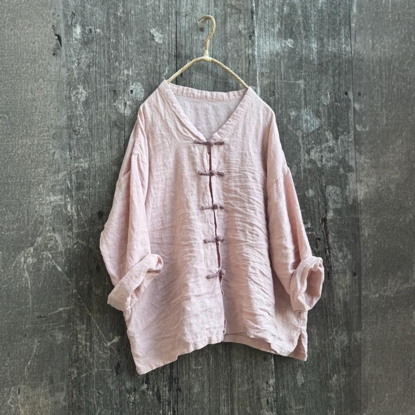 Johnature Женские винтажные рубашки однотонные стойка длинный рукав блузки осень пуговица свободный китайский стиль топ