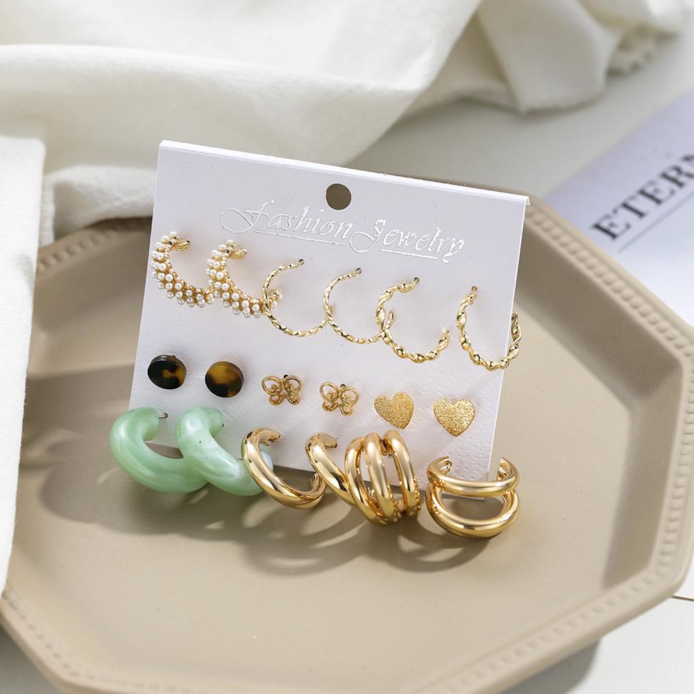 Модные элегантные серьги-кольца, комплект женских серег-гвоздиков с листьями бабочки, модные ювелирные изделия