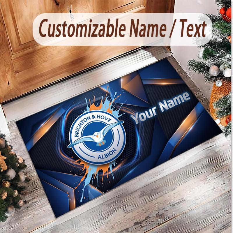 Personalized Crystal Velvet Carpet Brighton & Hove Albion Football Pattern Non Slip Floor Rug