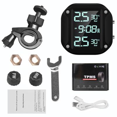 Мотоциклетная система TPMS для контроля давления в шинах и температуры шин с 2 внешними датчиками, быстрая зарядка через USB