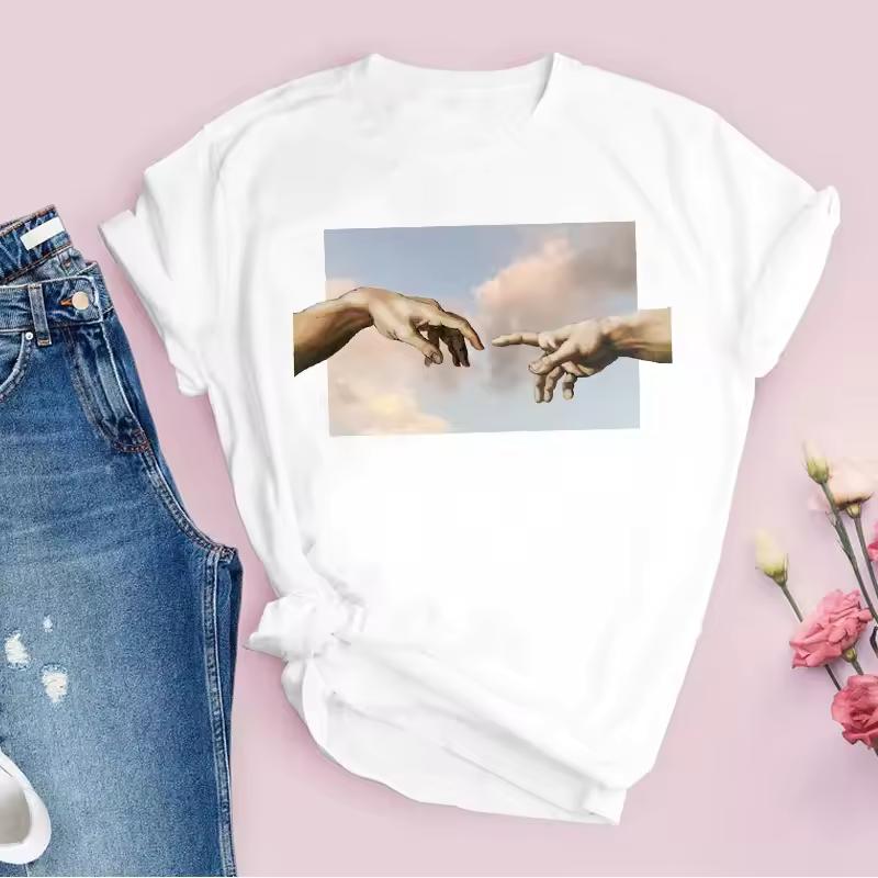 Women Graphic Aesthetic Vintage Kawaii Hand 90s Painting Cartoon Print Tops Lady Tees Clothing Female T Shirt Womens T-Shirt