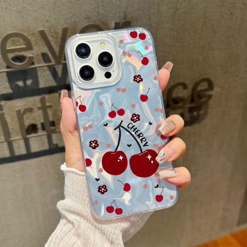 Чехол для телефона с рисунком вишни, роскошный, блестящий, для iPhone 16 Pro Max 15 Pro 14 13 12 11, гибридный, TPU, PC, ударопрочный, тонкий, прозрачный, бампер