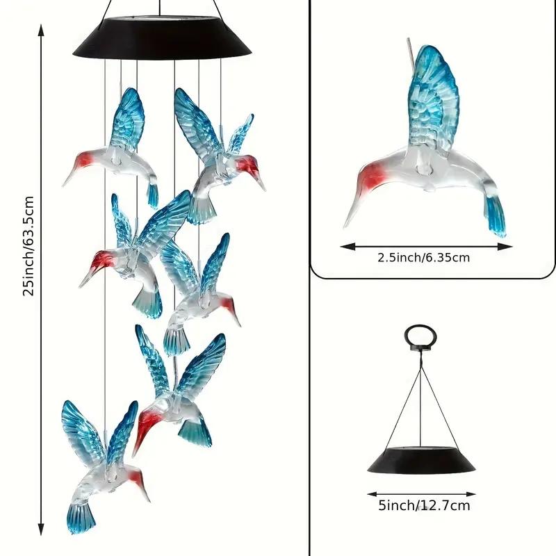 1/2pc Solar Blue Hummingbird Wind Chime Light LED Hummingbird Courtyard Wind Chime Light Landscape Light Courtyard Light