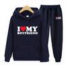 Two Pieces Set I Love My Boyfriend Men Suit Hoodie Hooded Sweatshirt Women's Hoodie Autumn Men's Hoodie + Pants Sets